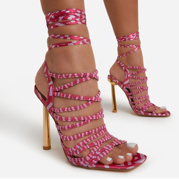 πAqua Pink Lace-Up Heelπ - Picture 3 of 5